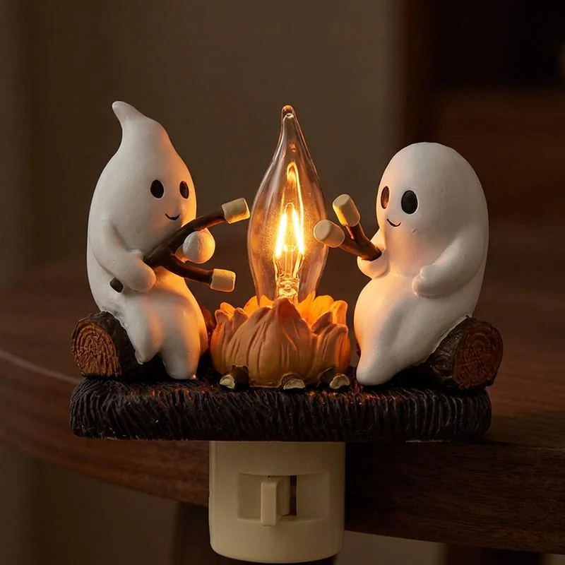 Spookjes Kampvuur Nachtlampje 11 cm Flakkerend Licht Halloween Wandcontact Sfeerverlichting Decoratie | Sansoti