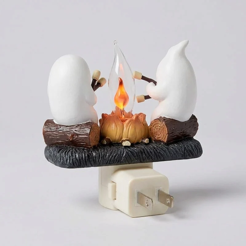 Spookjes Kampvuur Nachtlampje 11 cm Flakkerend Licht Halloween Wandcontact Sfeerverlichting Decoratie | Sansoti