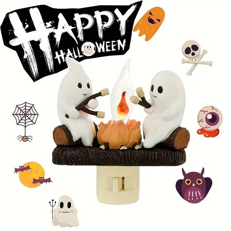 Spookjes Kampvuur Nachtlampje 11 cm Flakkerend Licht Halloween Wandcontact Sfeerverlichting Decoratie | Sansoti