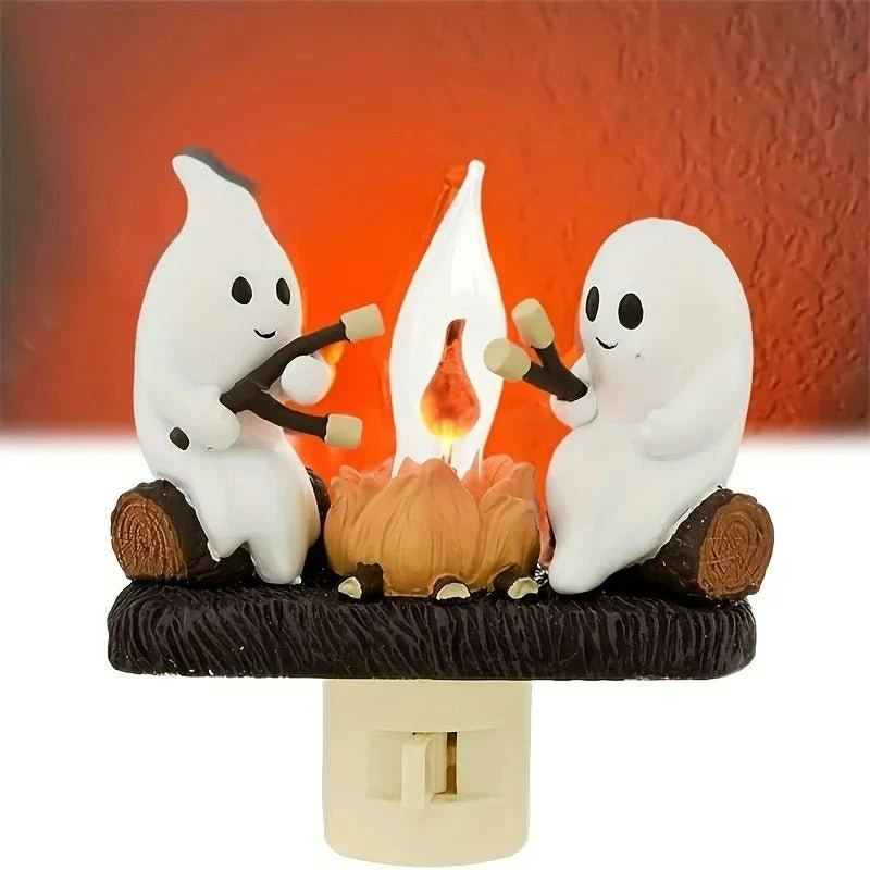 Spookjes Kampvuur Nachtlampje 11 cm Flakkerend Licht Halloween Wandcontact Sfeerverlichting Decoratie | Sansoti
