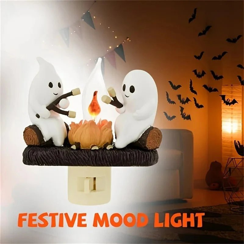 Spookjes Kampvuur Nachtlampje 11 cm Flakkerend Licht Halloween Wandcontact Sfeerverlichting Decoratie | Sansoti