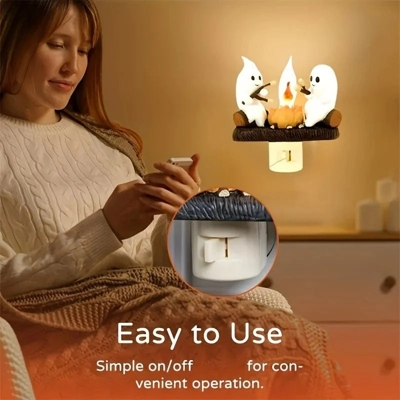 Spookjes Kampvuur Nachtlampje 11 cm Flakkerend Licht Halloween Wandcontact Sfeerverlichting Decoratie | Sansoti
