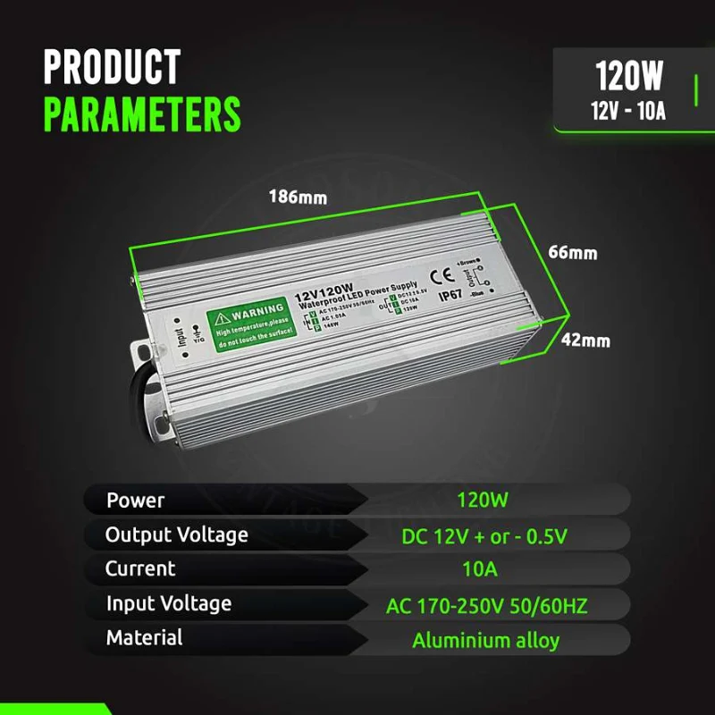 LED trafo 12 volt 10A | 120W | IP67 Wasserdicht netzteil~1092