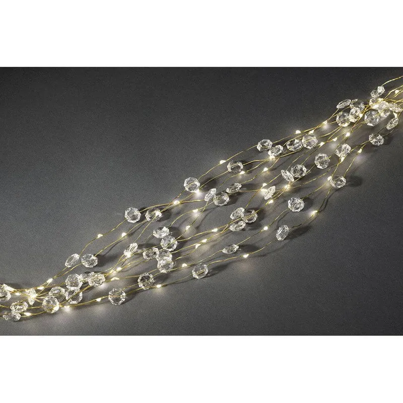 LED Diamantenlametta 10 Stränge mit 20 Dioden 200 Warmweiße Dioden goldfarbener Draht