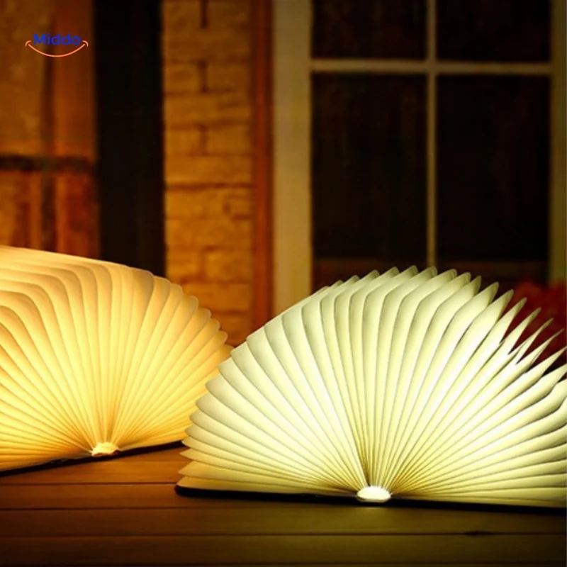 Vouwbare Houten Bureaulamp LED 3 Lichtstanden Oplaadbaar Compact Leeslamp Nachtlamp Magnetisch Sfeerlicht | Sansoti