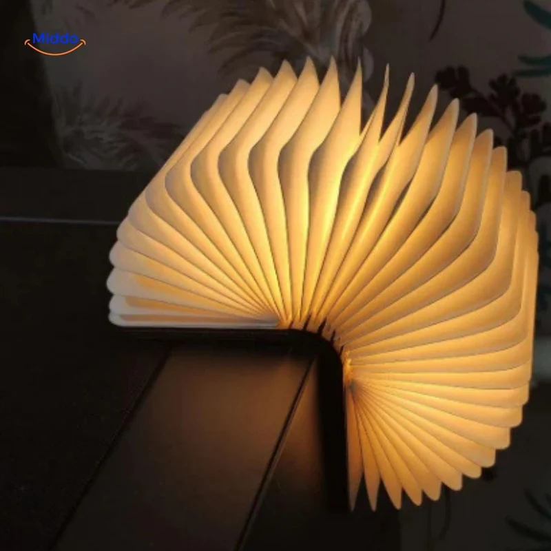Vouwbare Houten Bureaulamp LED 3 Lichtstanden Oplaadbaar Compact Leeslamp Nachtlamp Magnetisch Sfeerlicht | Sansoti