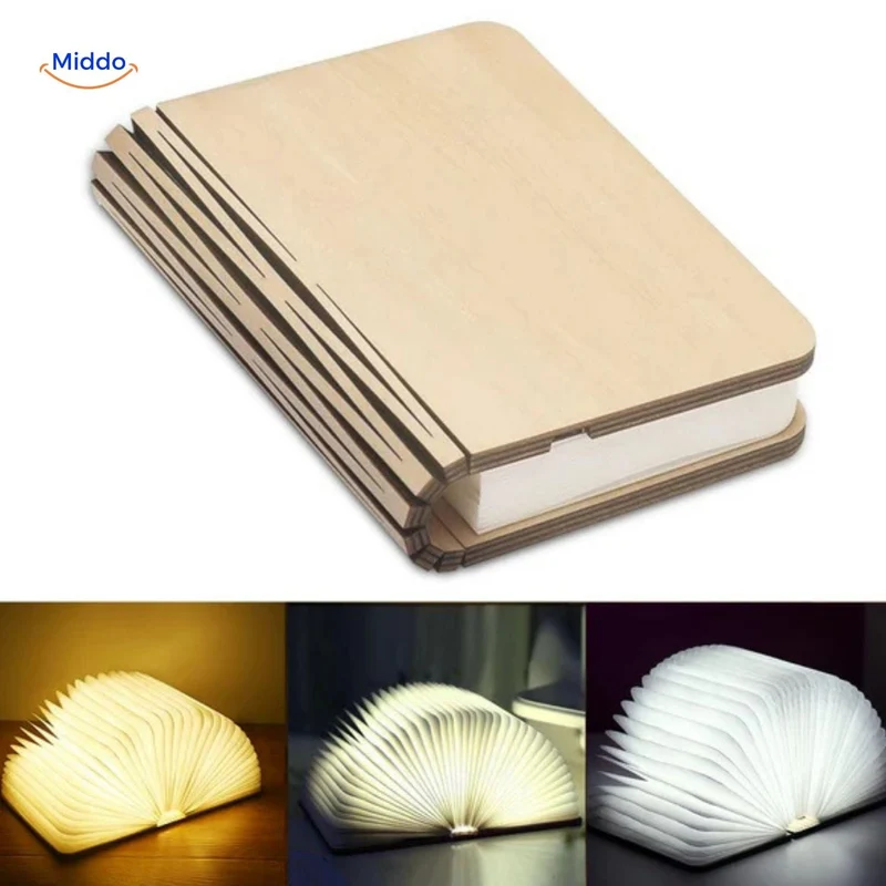 Vouwbare Houten Bureaulamp LED 3 Lichtstanden Oplaadbaar Compact Leeslamp Nachtlamp Magnetisch Sfeerlicht | Sansoti