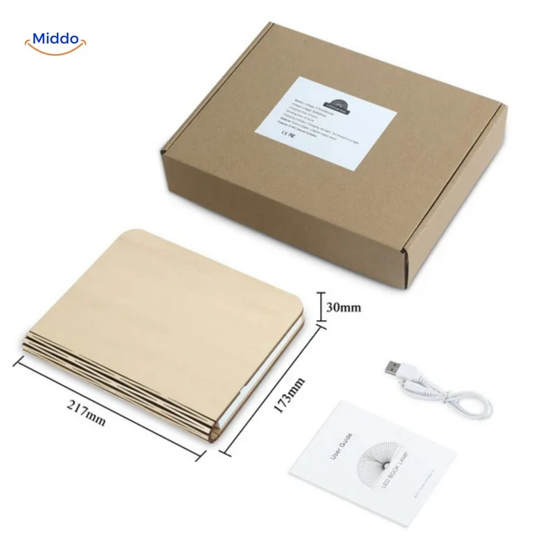 Vouwbare Houten Bureaulamp LED 3 Lichtstanden Oplaadbaar Compact Leeslamp Nachtlamp Magnetisch Sfeerlicht | Sansoti