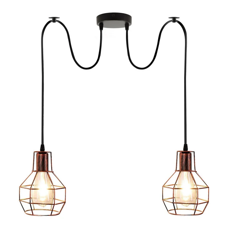 Vintage Spinnenlampe Doppel-Pendelleuchte Käfigschirme~1794