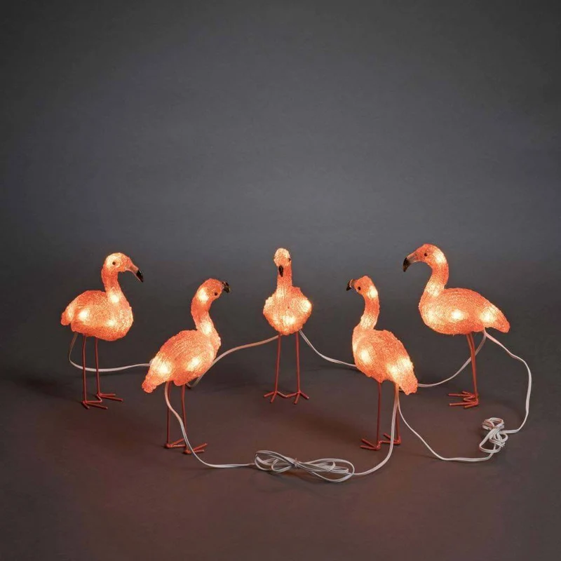 LED Acryl Flamingos 5er-Set 40 bernsteinfarbene Dioden IP44