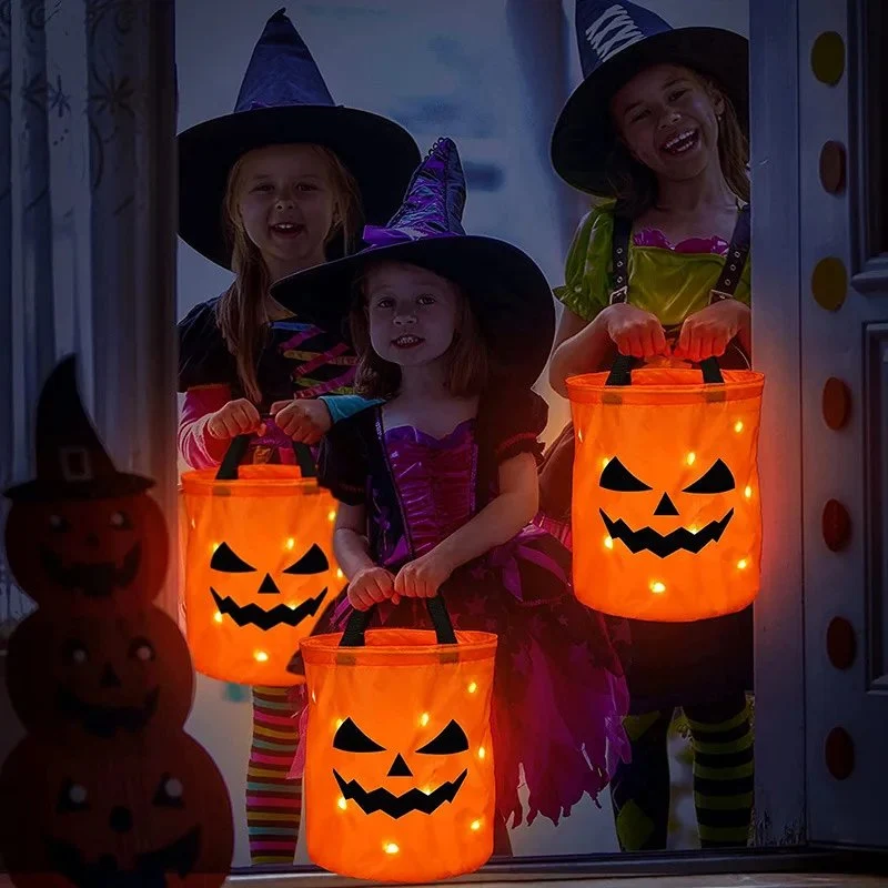 Verlichte Pompoen Snoepzak met LED Verlichting Halloween Kinderfeest Trick or Treat Decoratie Tas Zakje | Sansoti