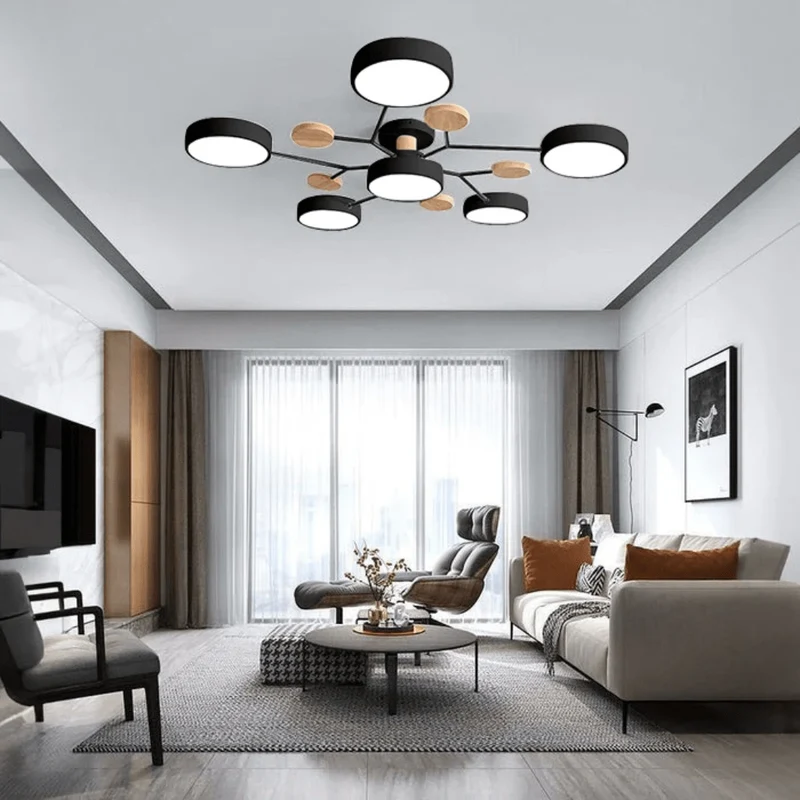 Ronde LED Plafondlamp Hout Metaal Modern Minimalistisch Design 89cm Warm Wit Verlichting Woonkamer Slaapkamer | Sansoti