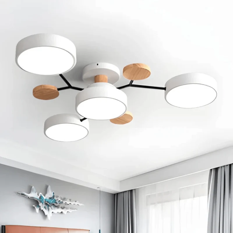 Ronde LED Plafondlamp Hout Metaal Modern Minimalistisch Design 89cm Warm Wit Verlichting Woonkamer Slaapkamer | Sansoti