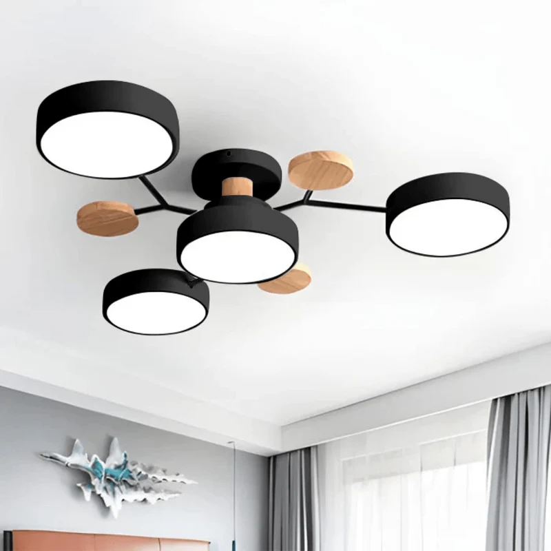 Ronde LED Plafondlamp Hout Metaal Modern Minimalistisch Design 89cm Warm Wit Verlichting Woonkamer Slaapkamer | Sansoti