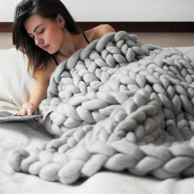 Gebreide Plaid met Grof Patroon voor Bank en Bed Zachte Wollen Deken Wollig Brei Design Woonkamer Slaapkamer | Sansoti
