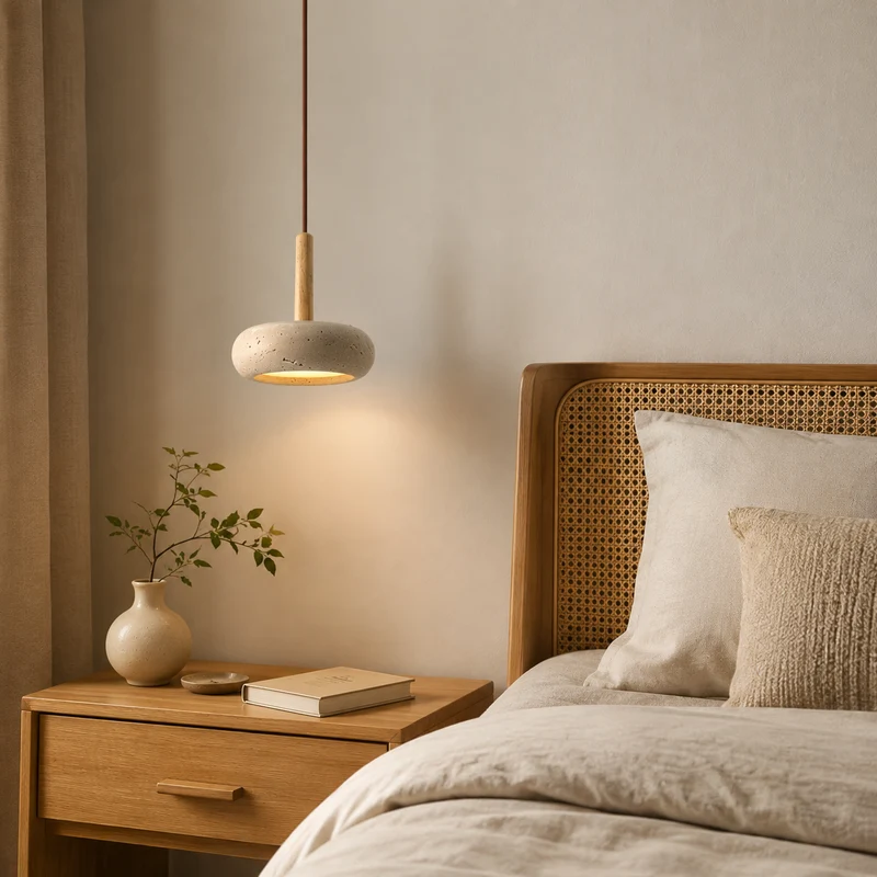 Hanglamp Japanse Stijl LED Natuursteen Hout Verstelbaar Ø15cm Warm Licht Woonkamer Eetkamer Sfeervol | Sansoti