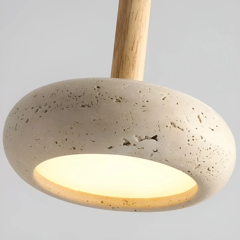 Hanglamp Japanse Stijl LED Natuursteen Hout Verstelbaar Ø15cm Warm Licht Woonkamer Eetkamer Sfeervol | Sansoti