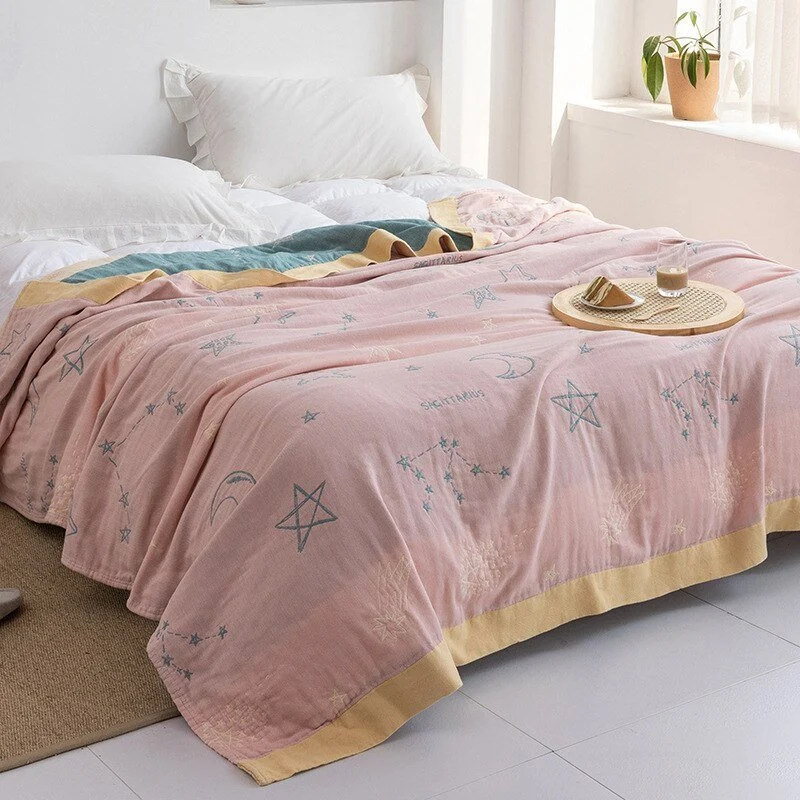 Katoenen Plaid met Bloemmotief Zachte Deken voor Bed Bank Vier Seizoenen Comfort Decoratieve Woonplaid Interieur | Sansoti