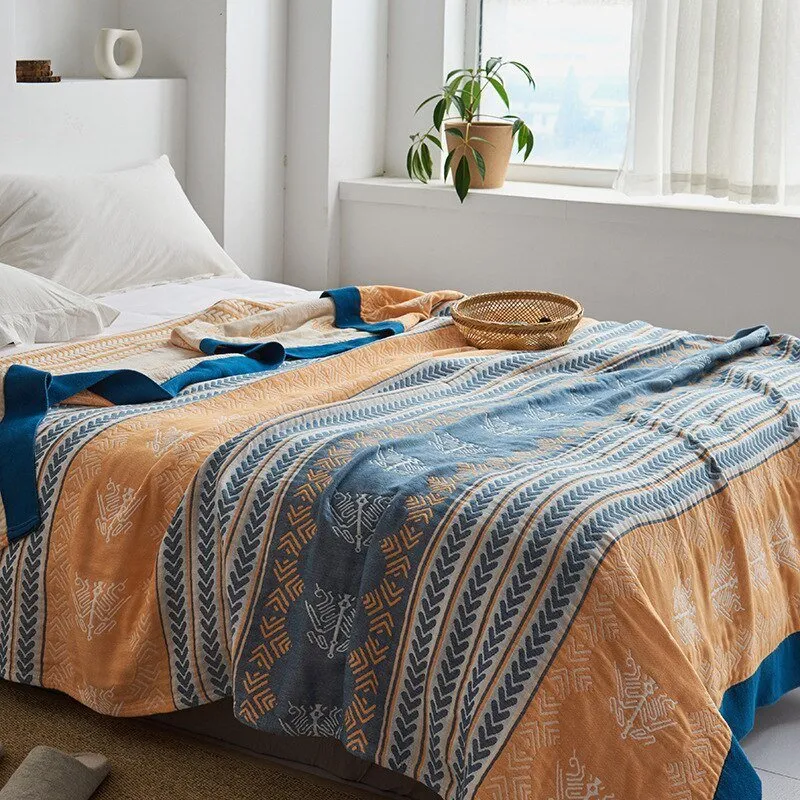 Katoenen Plaid met Bloemmotief Zachte Deken voor Bed Bank Vier Seizoenen Comfort Decoratieve Woonplaid Interieur | Sansoti