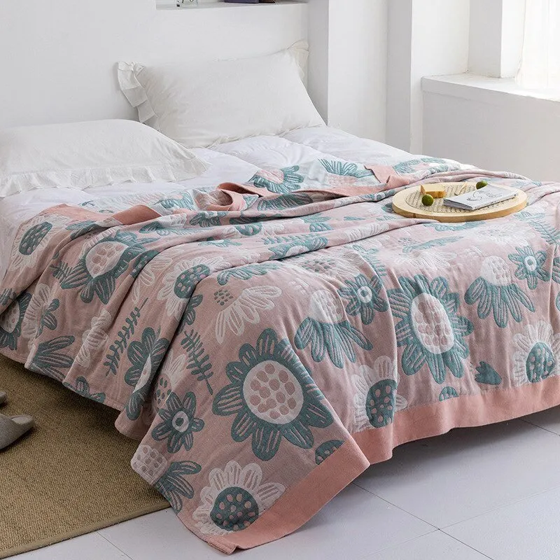 Katoenen Plaid met Bloemmotief Zachte Deken voor Bed Bank Vier Seizoenen Comfort Decoratieve Woonplaid Interieur | Sansoti