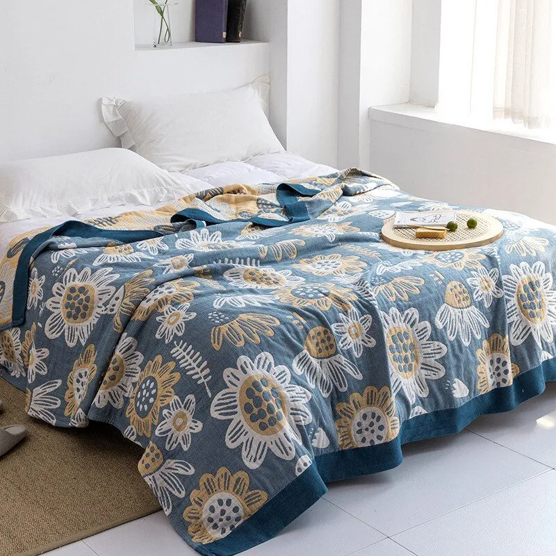 Katoenen Plaid met Bloemmotief Zachte Deken voor Bed Bank Vier Seizoenen Comfort Decoratieve Woonplaid Interieur | Sansoti