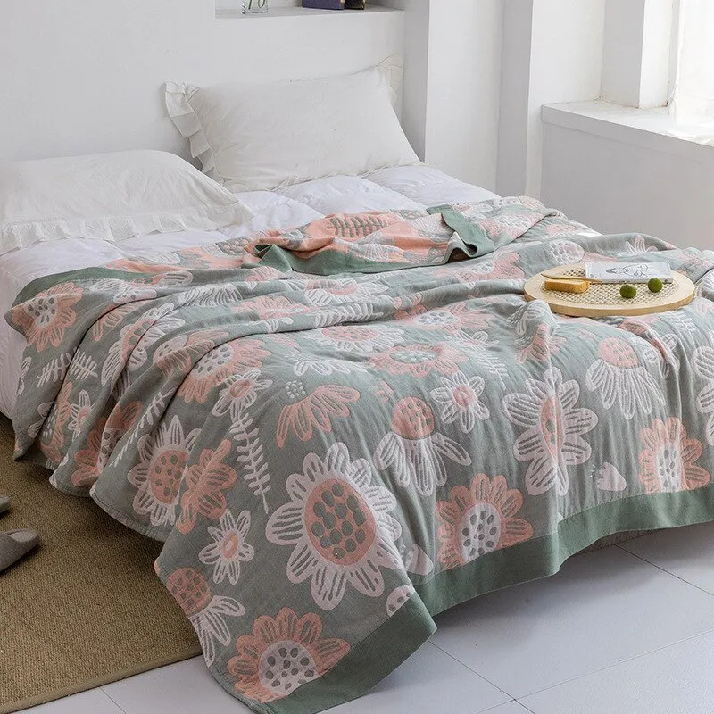 Katoenen Plaid met Bloemmotief Zachte Deken voor Bed Bank Vier Seizoenen Comfort Decoratieve Woonplaid Interieur | Sansoti