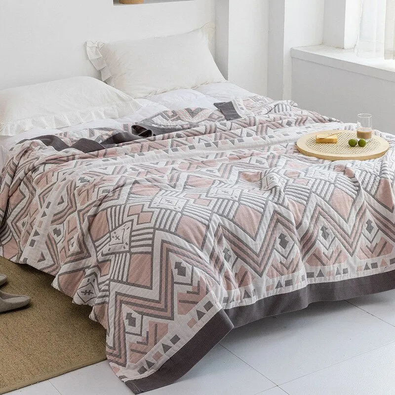 Katoenen Plaid met Bloemmotief Zachte Deken voor Bed Bank Vier Seizoenen Comfort Decoratieve Woonplaid Interieur | Sansoti