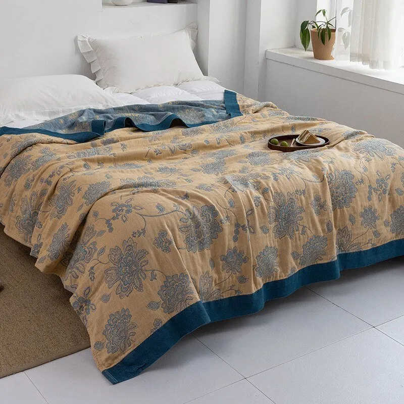 Katoenen Plaid met Bloemmotief Zachte Deken voor Bed Bank Vier Seizoenen Comfort Decoratieve Woonplaid Interieur | Sansoti