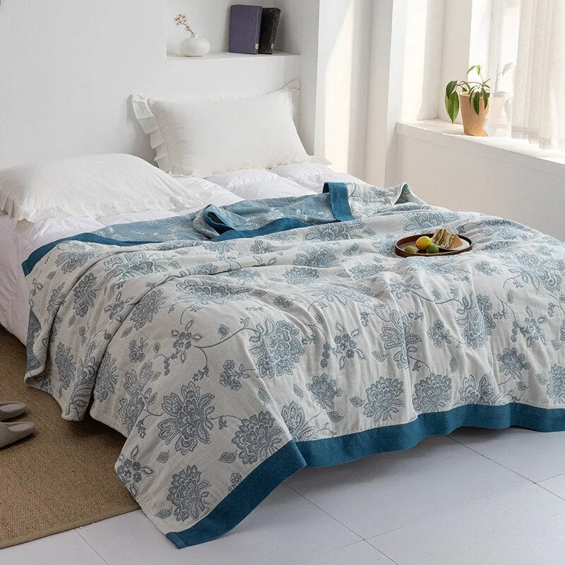 Katoenen Plaid met Bloemmotief Zachte Deken voor Bed Bank Vier Seizoenen Comfort Decoratieve Woonplaid Interieur | Sansoti