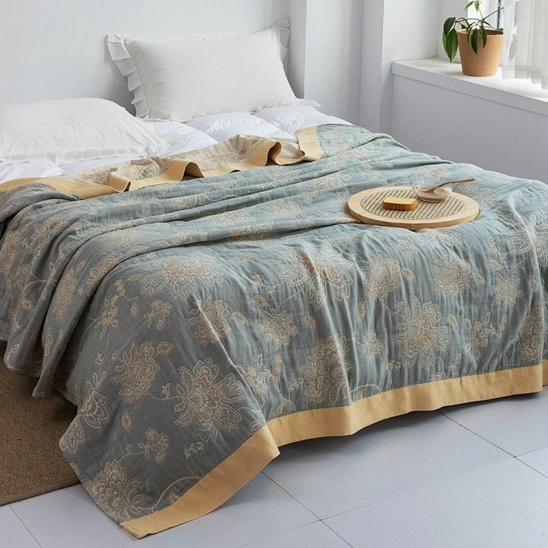 Katoenen Plaid met Bloemmotief Zachte Deken voor Bed Bank Vier Seizoenen Comfort Decoratieve Woonplaid Interieur | Sansoti