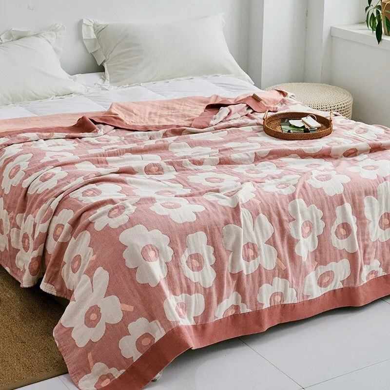 Katoenen Plaid met Bloemmotief Zachte Deken voor Bed Bank Vier Seizoenen Comfort Decoratieve Woonplaid Interieur | Sansoti