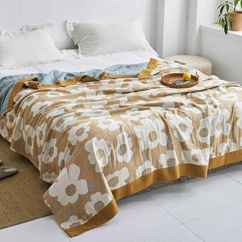 Katoenen Plaid met Bloemmotief Zachte Deken voor Bed Bank Vier Seizoenen Comfort Decoratieve Woonplaid Interieur | Sansoti