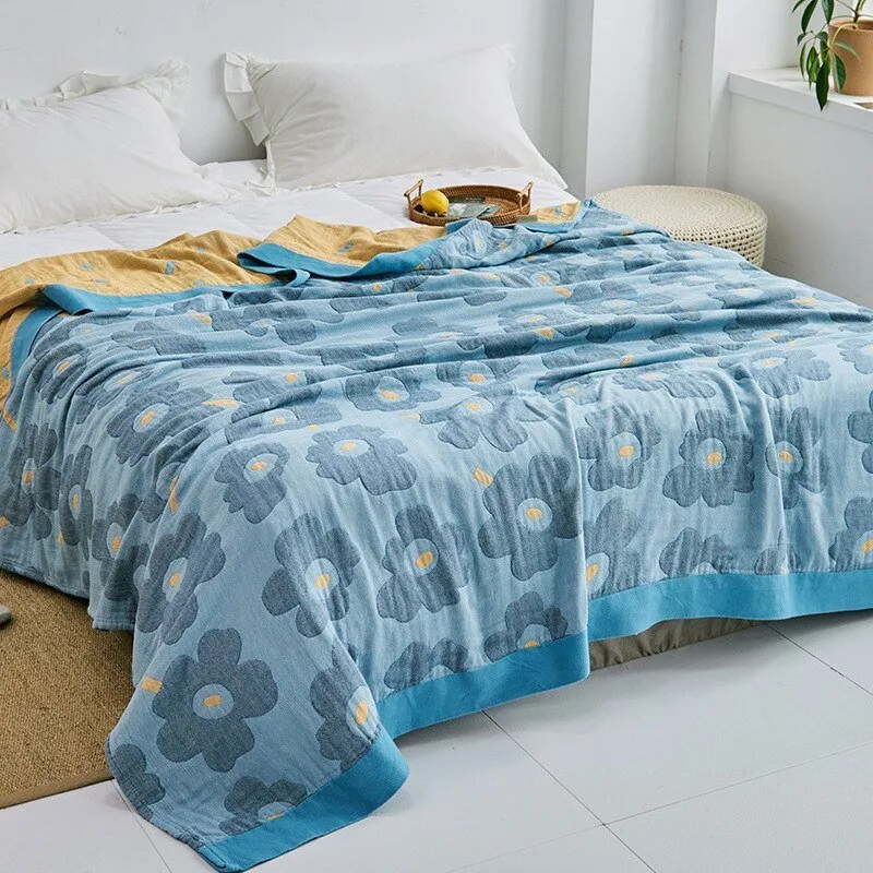 Katoenen Plaid met Bloemmotief Zachte Deken voor Bed Bank Vier Seizoenen Comfort Decoratieve Woonplaid Interieur | Sansoti
