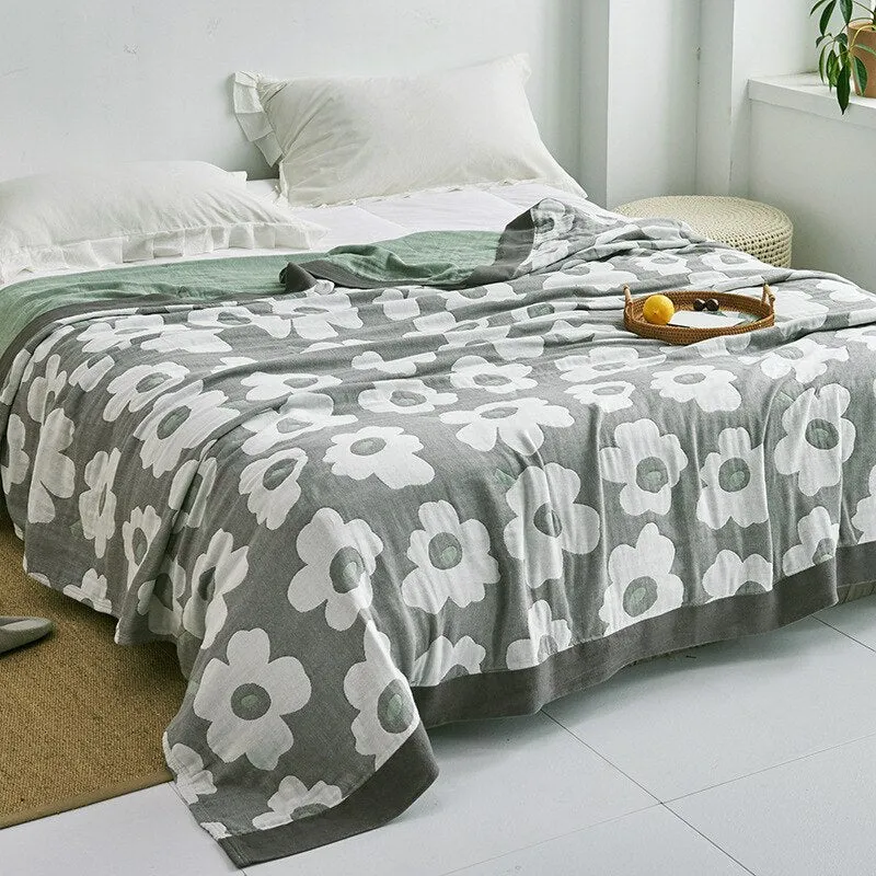 Katoenen Plaid met Bloemmotief Zachte Deken voor Bed Bank Vier Seizoenen Comfort Decoratieve Woonplaid Interieur | Sansoti