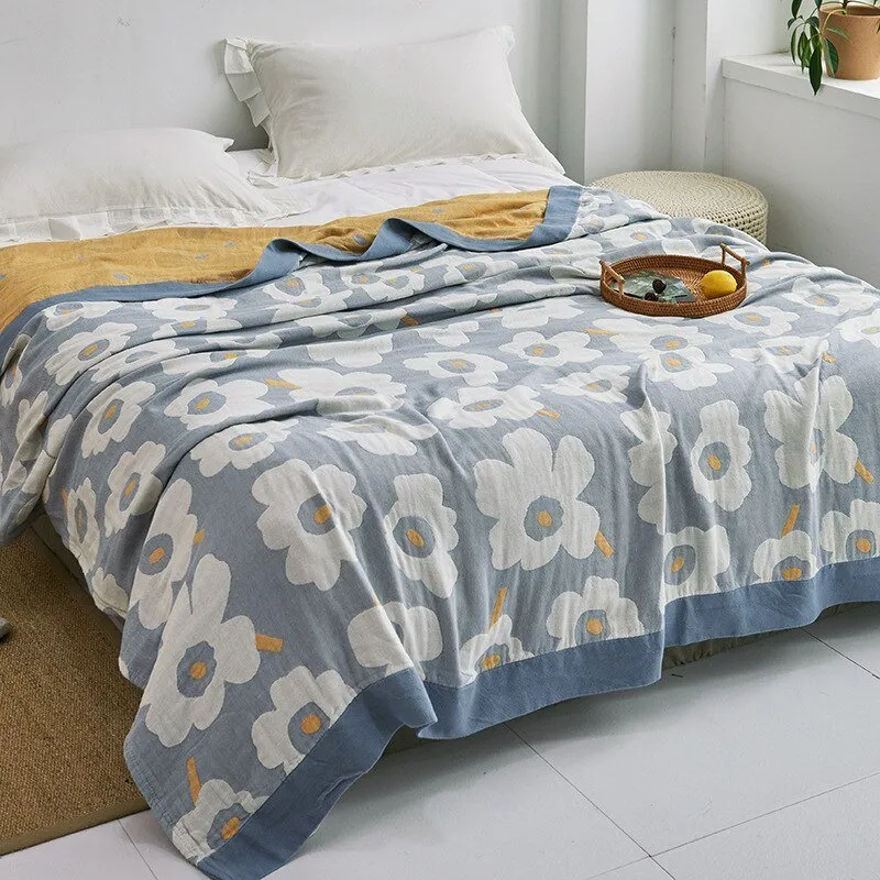 Katoenen Plaid met Bloemmotief Zachte Deken voor Bed Bank Vier Seizoenen Comfort Decoratieve Woonplaid Interieur | Sansoti
