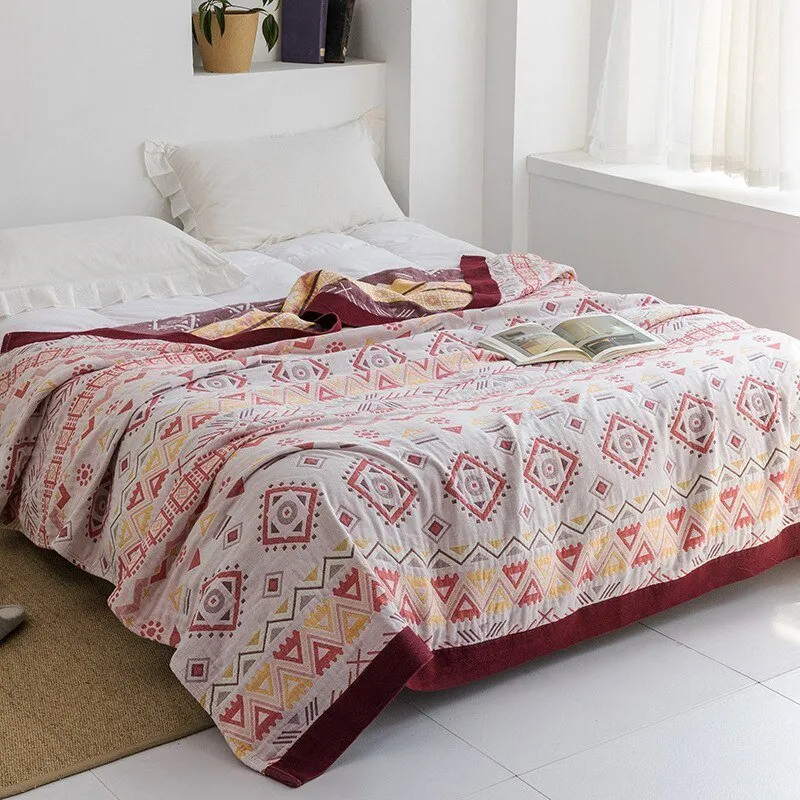 Katoenen Plaid met Bloemmotief Zachte Deken voor Bed Bank Vier Seizoenen Comfort Decoratieve Woonplaid Interieur | Sansoti