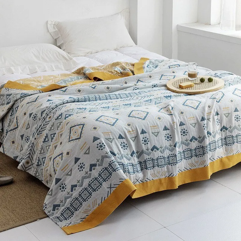 Katoenen Plaid met Bloemmotief Zachte Deken voor Bed Bank Vier Seizoenen Comfort Decoratieve Woonplaid Interieur | Sansoti