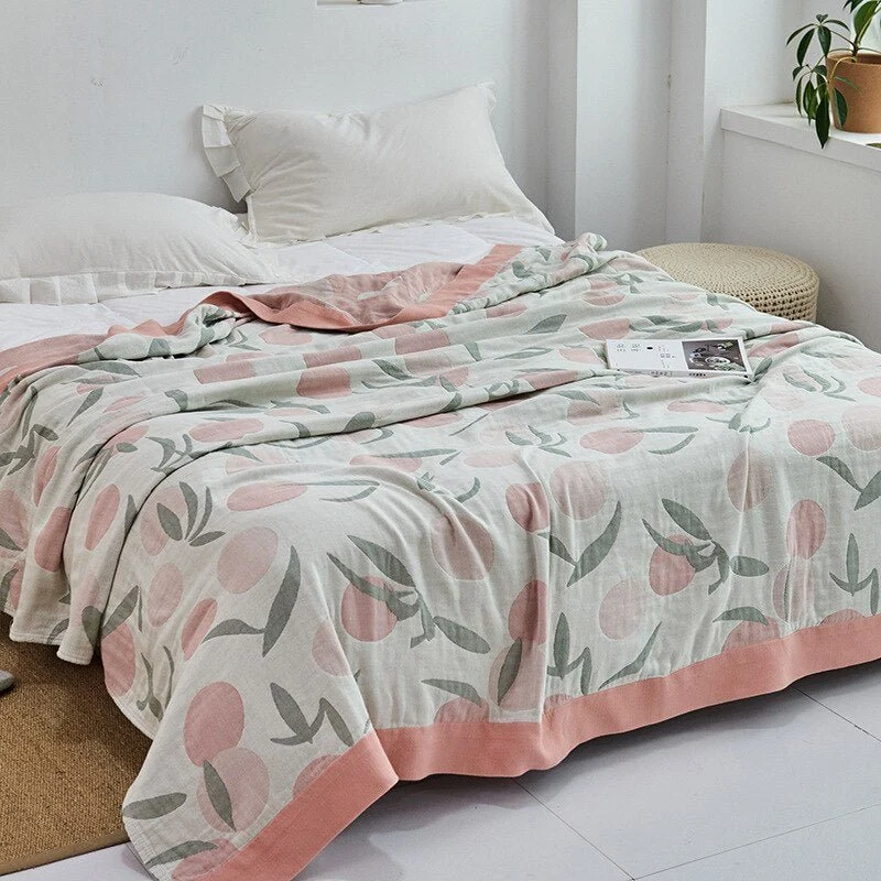 Katoenen Plaid met Bloemmotief Zachte Deken voor Bed Bank Vier Seizoenen Comfort Decoratieve Woonplaid Interieur | Sansoti