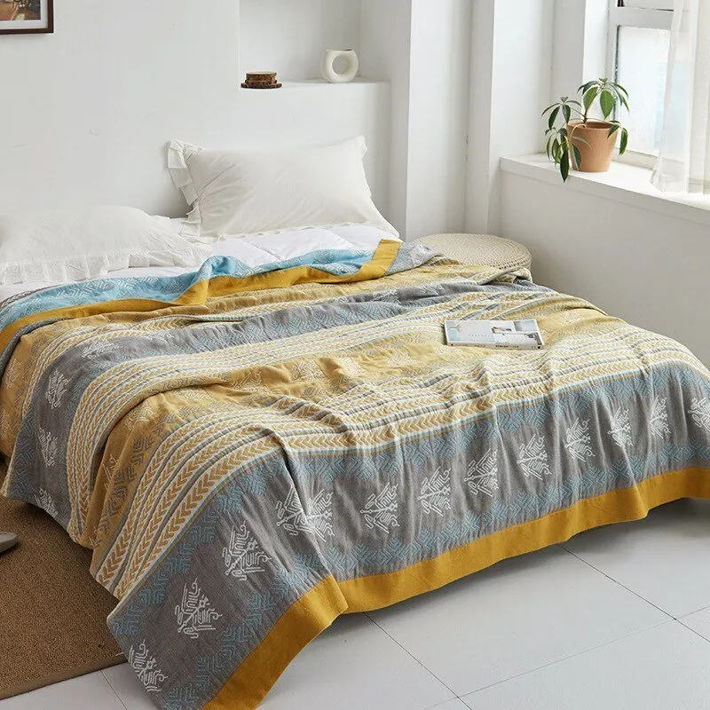 Katoenen Plaid met Bloemmotief Zachte Deken voor Bed Bank Vier Seizoenen Comfort Decoratieve Woonplaid Interieur | Sansoti