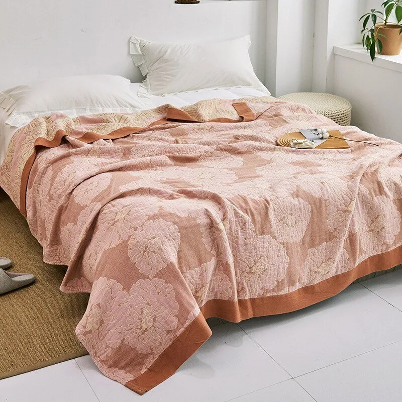 Katoenen Plaid met Bloemmotief Zachte Deken voor Bed Bank Vier Seizoenen Comfort Decoratieve Woonplaid Interieur | Sansoti