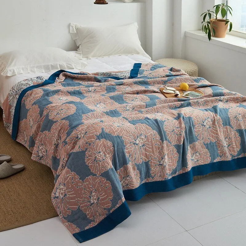 Katoenen Plaid met Bloemmotief Zachte Deken voor Bed Bank Vier Seizoenen Comfort Decoratieve Woonplaid Interieur | Sansoti