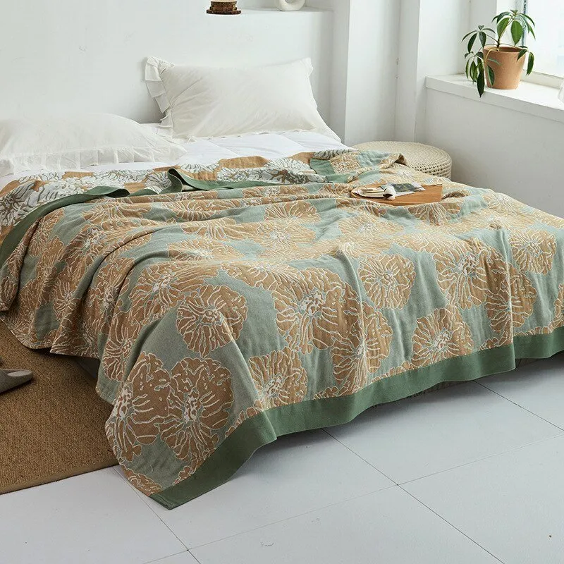 Katoenen Plaid met Bloemmotief Zachte Deken voor Bed Bank Vier Seizoenen Comfort Decoratieve Woonplaid Interieur | Sansoti