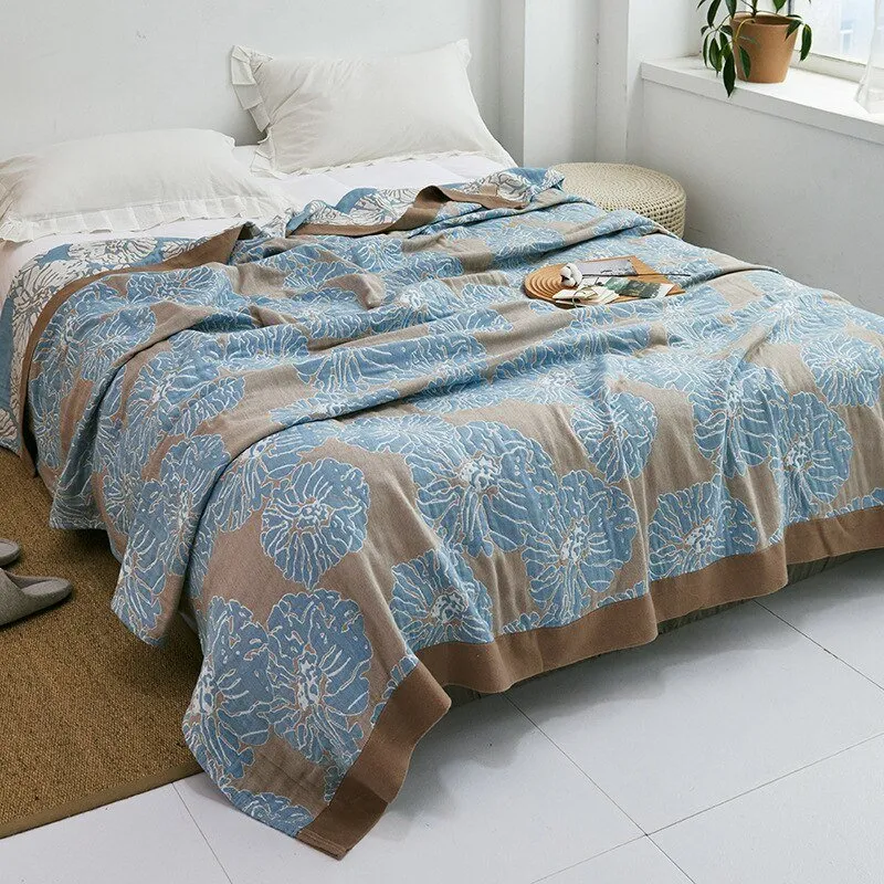 Katoenen Plaid met Bloemmotief Zachte Deken voor Bed Bank Vier Seizoenen Comfort Decoratieve Woonplaid Interieur | Sansoti