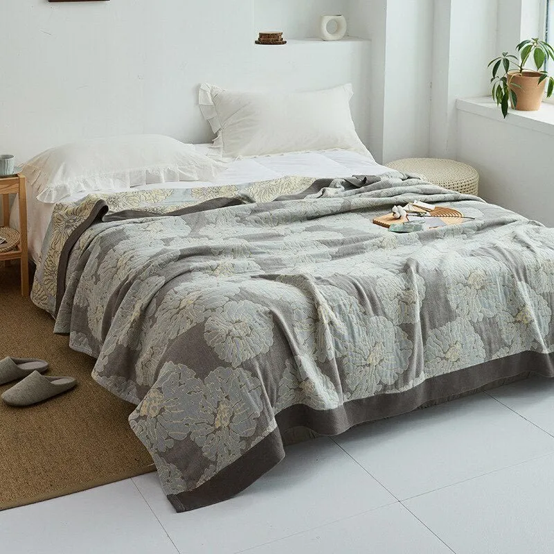 Katoenen Plaid met Bloemmotief Zachte Deken voor Bed Bank Vier Seizoenen Comfort Decoratieve Woonplaid Interieur | Sansoti