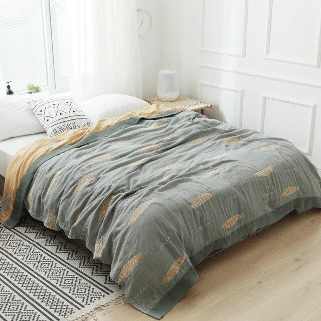 Katoenen Plaid met Bloemmotief Zachte Deken voor Bed Bank Vier Seizoenen Comfort Decoratieve Woonplaid Interieur | Sansoti