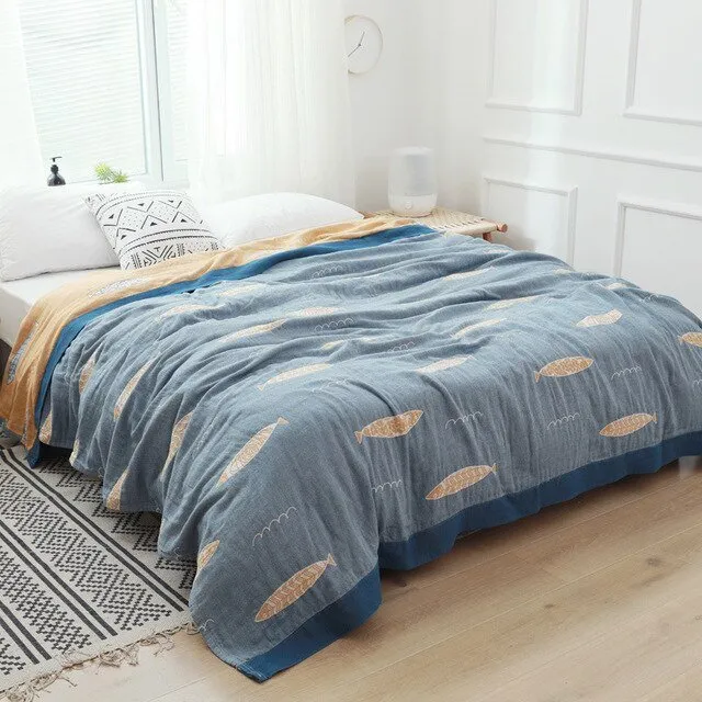 Katoenen Plaid met Bloemmotief Zachte Deken voor Bed Bank Vier Seizoenen Comfort Decoratieve Woonplaid Interieur | Sansoti