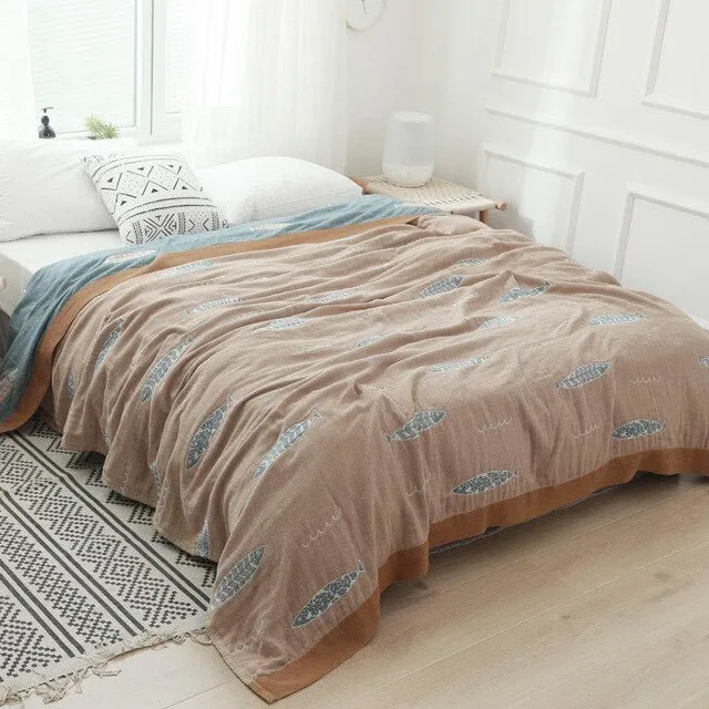 Katoenen Plaid met Bloemmotief Zachte Deken voor Bed Bank Vier Seizoenen Comfort Decoratieve Woonplaid Interieur | Sansoti