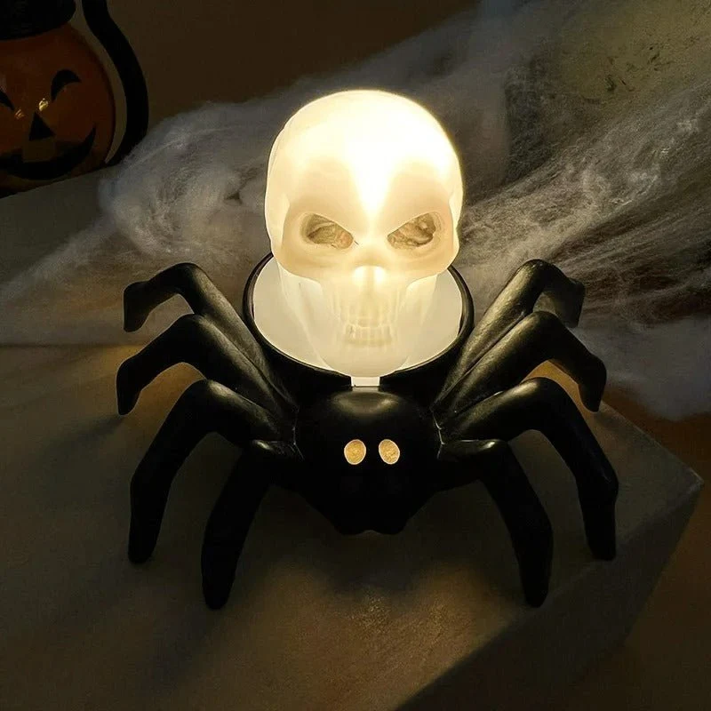 Halloween decoratielamp met spin en schedel - LED sfeerverlichting voor griezelige thema-avonden en feestjes | Sansoti