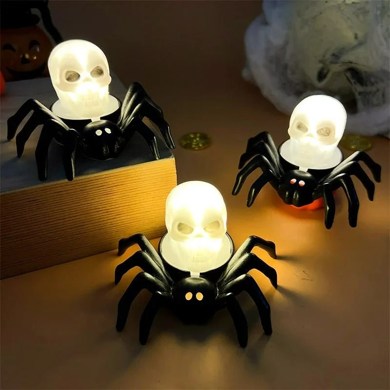 Halloween decoratielamp met spin en schedel - LED sfeerverlichting voor griezelige thema-avonden en feestjes | Sansoti