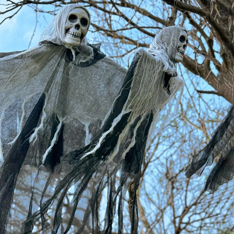 Verlichte Hangdecoratie Schedel met LED Spookgeest Binnen Buiten Halloween Feestversiering Griezelig Sfeer | Sansoti